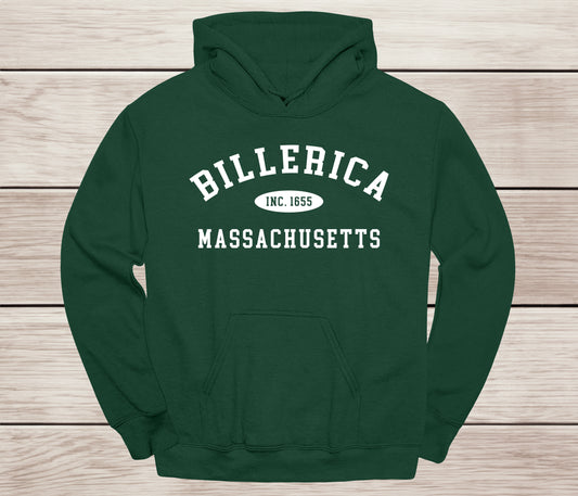 Billerica, Massachusetts arch design hoodie- Hometown Pride