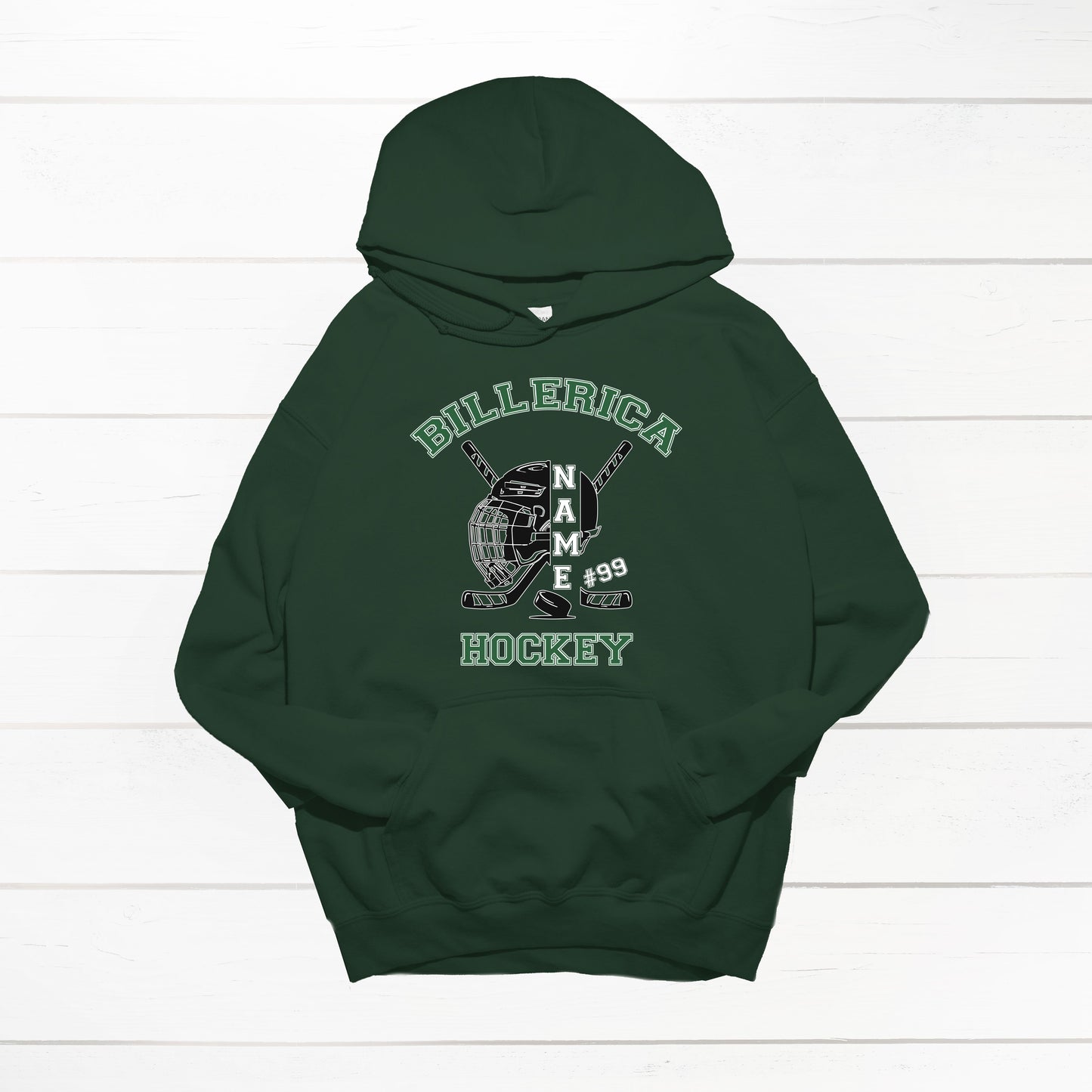 Billerica Hockey Hoodie- helmet design w/name and jersey number