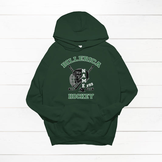 Billerica Hockey Hoodie- helmet design w/name and jersey number