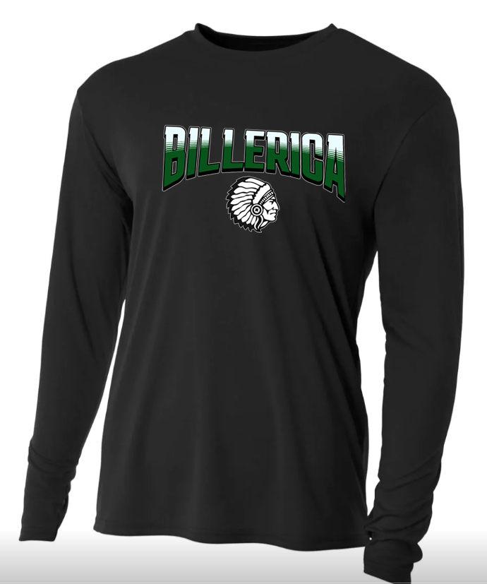 Billerica cooling activewear shirts- striped text w/mascot