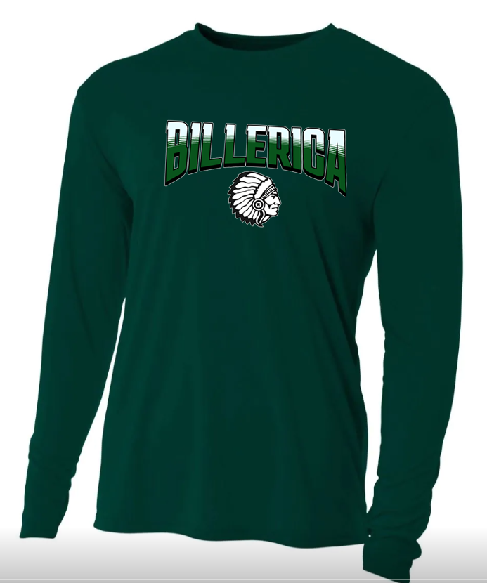 Billerica cooling activewear shirts- striped text w/mascot