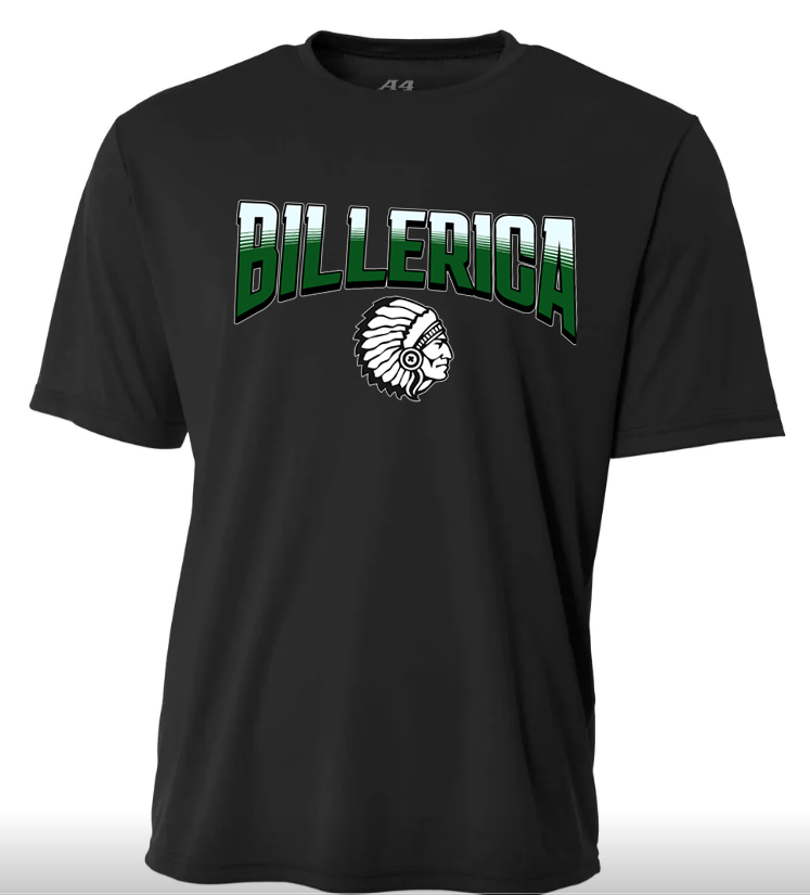 Billerica cooling activewear shirts- striped text w/mascot