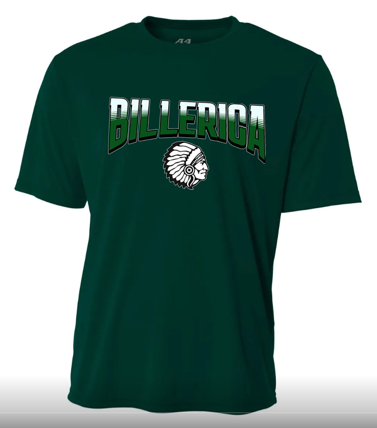 Billerica cooling activewear shirts- striped text w/mascot
