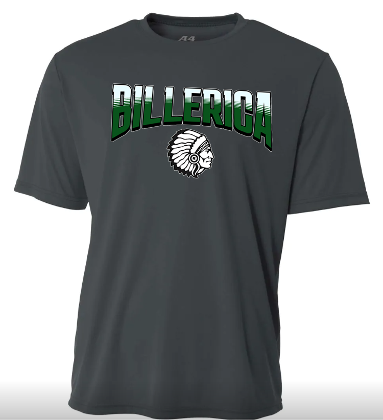 Billerica cooling activewear shirts- striped text w/mascot