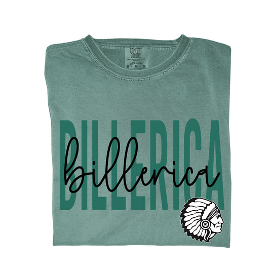 Billerica tall text with script overlay t-shirt